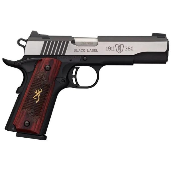 Browning 1911 380 Black Label Medallion Pro Handgun 380 ACP 8rd Magazine 4.25" Barrel Black with Silver Slide and Wood Grip Night Sights